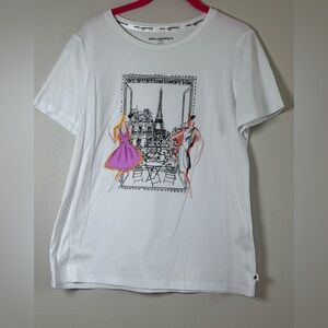 Karl Lagerfeld White Logo Crewneck Tee with Black Print